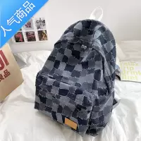 FENGHOU格子帆布书包女大学生简约百搭小清晰风格背包双肩包女夏天校园学生书包