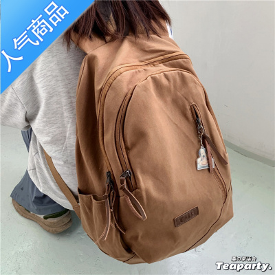 封后美式复古高中学生双肩包女oldschool纯色ins风大容量书包旅行背包学生书包