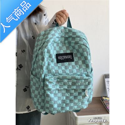 封后书包女ins风 日系休闲百搭通勤潮流格子双肩包大容量高中学生背包学生书包