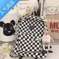 封后书包女简约初中生高中大学生棋盘格双肩包ins百搭帆布设计感背包学生书包
