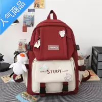 封后书包女ins撞色小学初中四件套森系高颜值耐脏大容量学院风双肩包学生书包