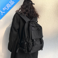 封后潮牌工装风大容量书包女学生韩版ins背包纯黑色百搭大学生双肩包书包学生