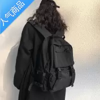 封后潮牌工装风大容量书包女学生韩版ins背包纯黑色百搭大学生双肩包书包学生