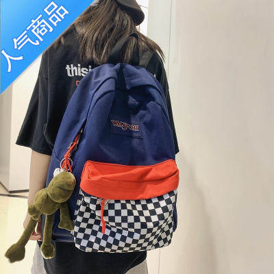 封后书包女韩国ins文艺潮牌棋盘格子双肩包森系初中生高中大学生背包书包学生