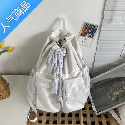 封后日系chic风双肩书包原创小众大容量帆布抽绳情侣学生背包男ins潮书包学生