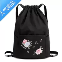 封后束口袋抽绳双肩包女帆布夏季轻便旅行女背包可折叠牛津布刺绣书包书包学生