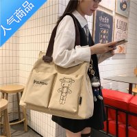 封后ins尼龙布水桶包 日韩版单肩包女高中大学生手提袋古着感斜挎大包女斜挎包