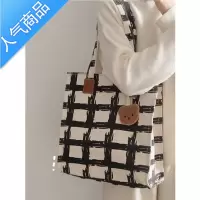 封后包包女2022格纹手提包学院风小众轻便通勤托特包大容量帆布单肩包