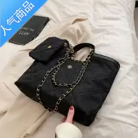 封后菱格链条大包包女2022夏季新款潮百搭大容量时尚黑色手提包托特包
