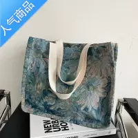 封后森系油画帆布包包女夏2022新款大容量通勤包ins单肩手提袋托特包女包