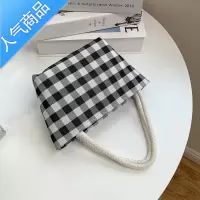 封后春夏小清新洋气手拎小布包2022新款日系可爱手提格子百搭帆布小包女包