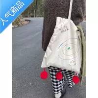 封后2022新款小众设计撞色涂鸦童趣百搭可爱帆布袋帆布包学生单肩包