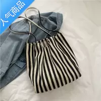 封后大容量简约条纹帆布包女ins文艺慵懒风春夏购物包手提袋单肩大包女包