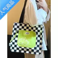 封后可爱卡通玩偶棋盘格帆布包包女2022新款小众撞色大容量托特单肩包