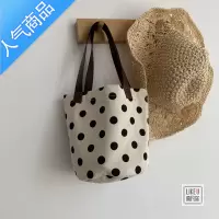 封后日式波点简约手提便当盒百搭单肩包男女学生餐盒袋文艺加厚帆布包