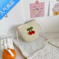 封后小孩包包可爱小挎包新款儿童斜挎包卡通小樱桃草编包小女孩水桶包