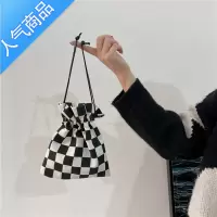 封后日系ins复古格子手机包帆布包女 韩版百搭束口斜挎包少女单肩包