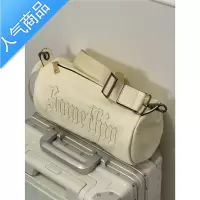 封后小众哥特字母贴布绣PU皮美式休闲纯色斜挎圆筒包包女街头潮牌情侣女包