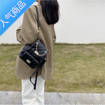封后包包女2022早春新款潮超火网红同款复古百搭菱格绣线双肩小背包女斜挎包