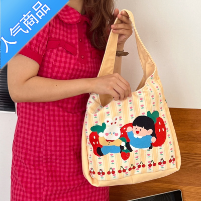 封后 原创小众设计可爱樱桃学生上课大容量单肩帆布腋下包女女斜挎包