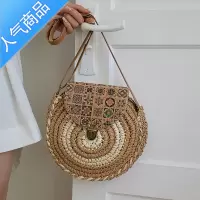 封后编织文艺森系包包女夏季斜挎少数民族风中国风草编大容量圆饼包潮女斜挎包