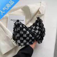 封后感ins棋盘格腋下包包女2022新款潮时尚牛仔帆布包小众单肩包