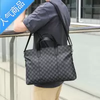 封后欧美男包格子手提包商务休闲单肩包横款电脑公文包新款皮质文件包单肩包男