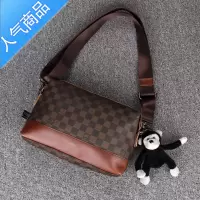 封后潮牌mk商务休闲男士小包格子手抓包青年皮单肩包大容量ipad斜挎包单肩包男