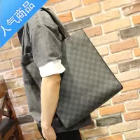 封后单肩包男格子大容量竖款手提包托特包潮牌男士单肩斜挎包