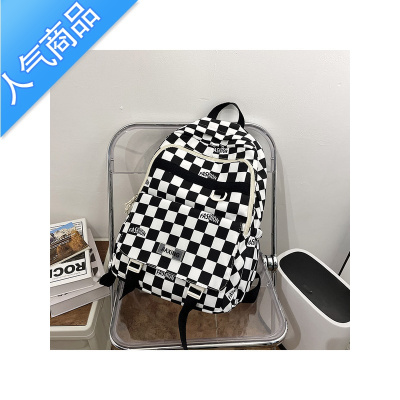 封后港风韩版棋盘格书包女大学生休闲时尚高中学生背包简约小众双肩包学生书包