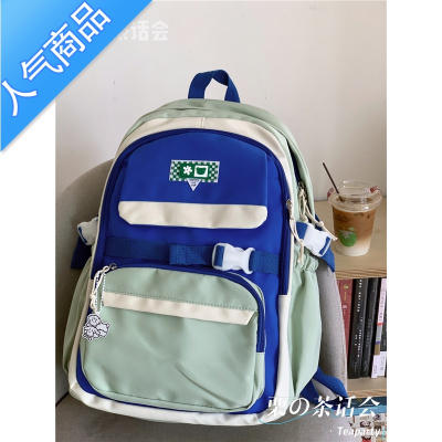 封后日系原宿撞色街拍ins双肩包 大容量书包高中学生复古休闲旅行背包学生书包