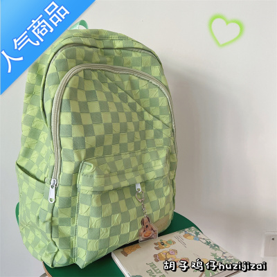 封后书包女韩版小众设计感格子双肩包少女出行高中学生大容量上课背包学生书包