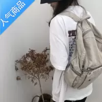 封后ins白色双肩包慵懒无印背包洗水纯色帆布包情侣万年简约书包男女学生书包