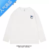喻娄史迪仔印花长袖T恤男士2022新款早秋宽松上衣服百搭ins潮流打底衫