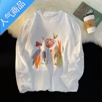 喻娄春秋季玫瑰印花长袖t恤男ins港风宽松情侣体恤韩版潮流学生打底衫T恤