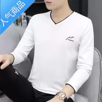 喻娄秋冬季男士V领印花长袖t恤外穿秋衣假两件男装内搭打底衫潮流小衫T恤