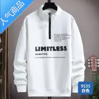 喻娄潮牌半高领卫衣男春秋款字母印花长袖t恤男装半拉链套头帅气外套T恤