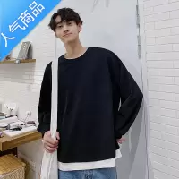 喻娄假两件长袖T恤男潮牌ins外穿帅气百搭潮流港风宽松bf圆领套头上衣