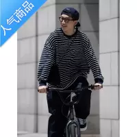 喻娄CityBoy条纹长袖t恤男秋季港风潮流男生帅气宽松圆领打底衫卫衣T恤