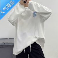 喻娄春秋季长袖t恤男ins宽松新款印花圆领上衣港风潮牌百搭打底衫T恤
