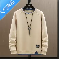 喻娄2022新款秋季男士圆领假两件卫衣春秋款男生无帽长袖t恤休闲上衣T恤