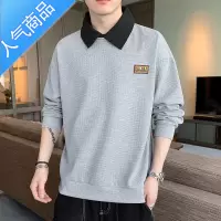 喻娄华夫格假两件翻领T恤男士春秋季ins潮牌刺绣长袖体恤POLO衫上衣服