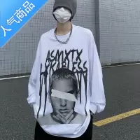 喻娄潮牌ins美式复古人像印花长袖T恤男街头宽松情侣休闲打底衫卫衣秋