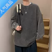 喻娄高街水洗做旧长袖t恤男秋季宽松潮牌卫衣ins潮美式复古打底衫T恤