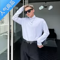 喻娄pop男装秋款韩版青年长袖t恤男打底衫个性简约休闲高领内搭体恤T恤