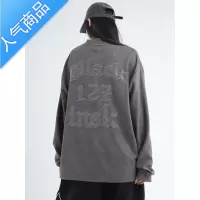 喻娄[IKR]麂皮绒LOGO长袖自制国潮情侣嘻哈美式贴皮刺绣宽松t恤男T恤