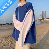 喻娄假两件国潮美式t恤长袖男小众叠穿圆领卫衣情侣装roora外套春秋款T恤