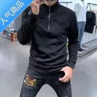 喻娄秋季帅气印花卫衣男士潮ins薄款长袖T恤立领韩版半拉链外套上衣