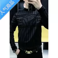 喻娄GK3991秋季新款圆领长袖t恤男士欧洲站潮牌植绒烫钻黑色时尚卫衣T恤