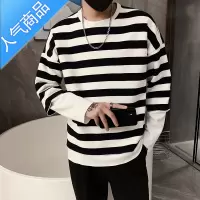 喻娄假两件卫衣男潮流休闲条纹长袖T恤2022春秋新款潮牌痞帅上衣外套